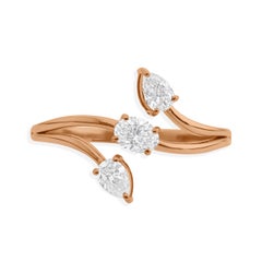 Oval Pear Three Stone SI Clarity HI Color Diamond Bypass Ring 18k Rose Gold