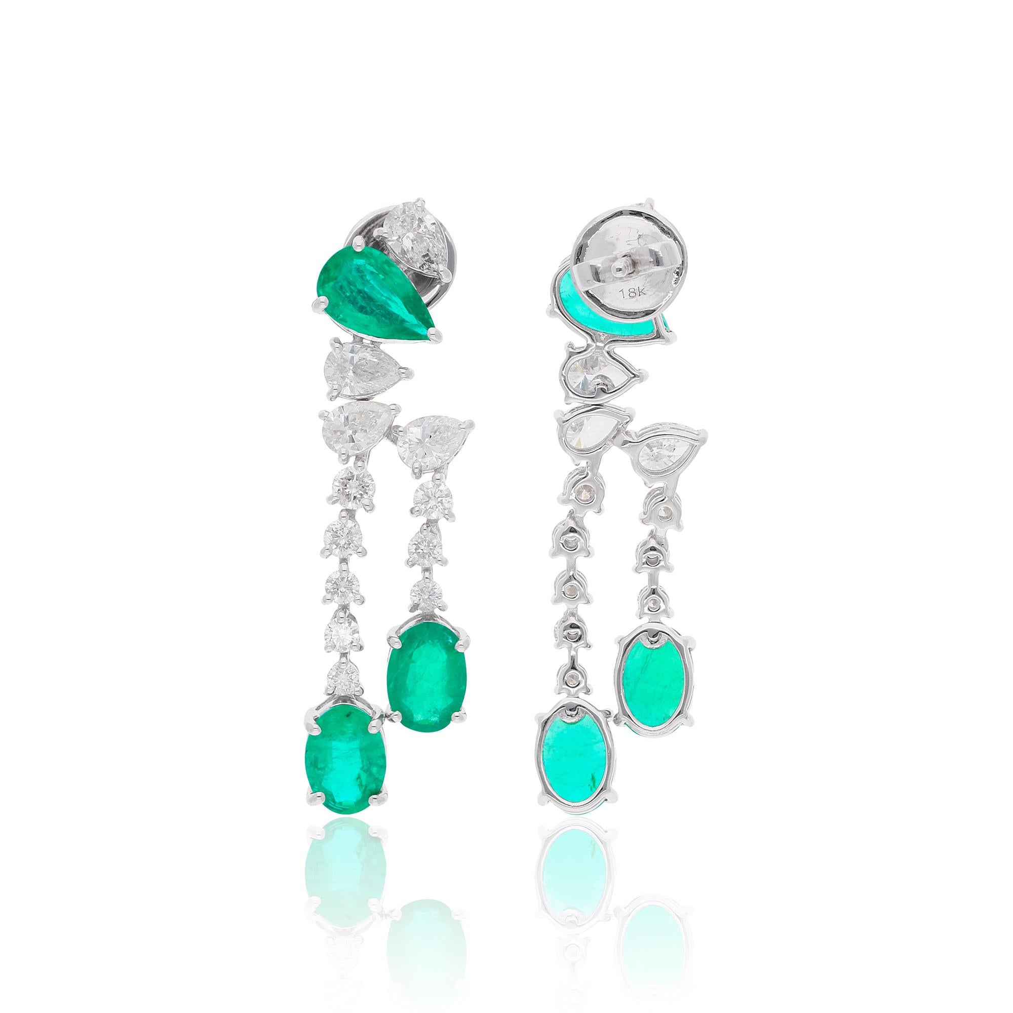 Item Code :- SEE-13038
Gross Wt. :- 6.90 gm
18k White Gold Wt. :- 5.67 gm
Natural Diamond Wt. :- 2.14 Ct. ( AVERAGE DIAMOND CLARITY SI1-SI2 & COLOR H-I )
Emerald Wt. :- 4.00 Ct.
Earrings Size :- 35 mm approx.

✦ Sizing
.....................
We can