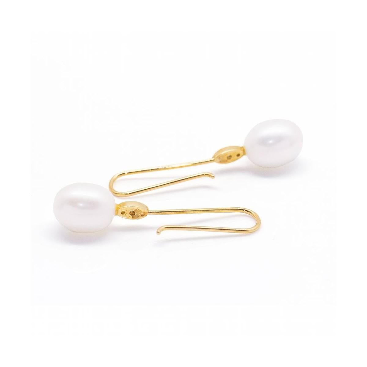Ovale Perlen- und Diamant-Ohrringe Damen im Angebot