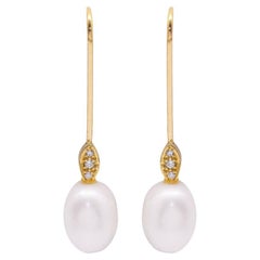 Oval Pearl and Diamond Earrings