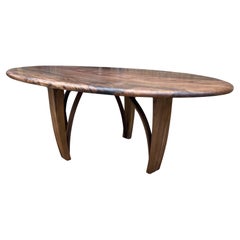 Oval Pebble Edge Dining Table, English Walnut on Chapel Legs
