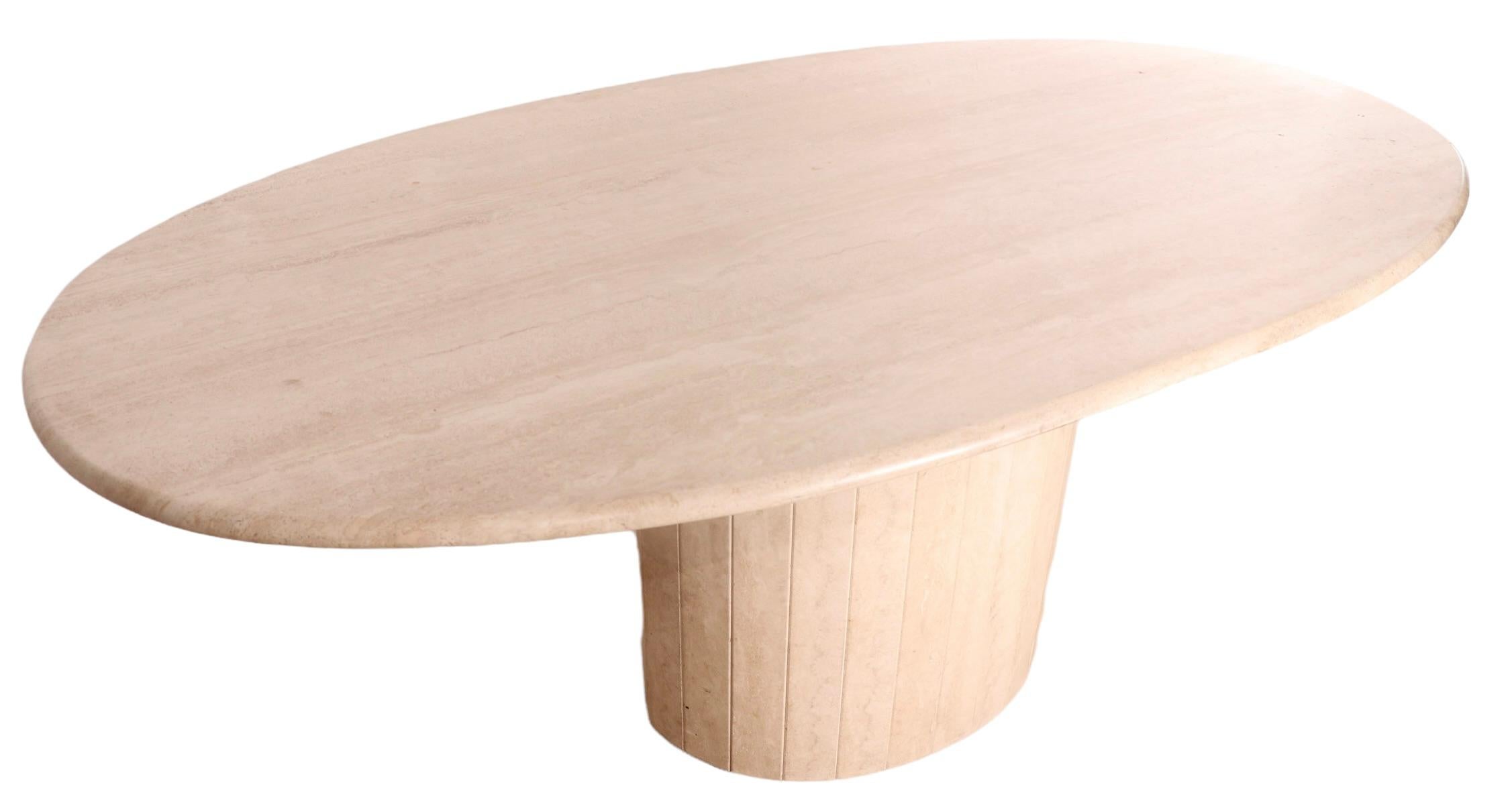 Oval Pedestal Base Travertine Marble Dining Table Made in Italy ca. 1970-1980’s 4