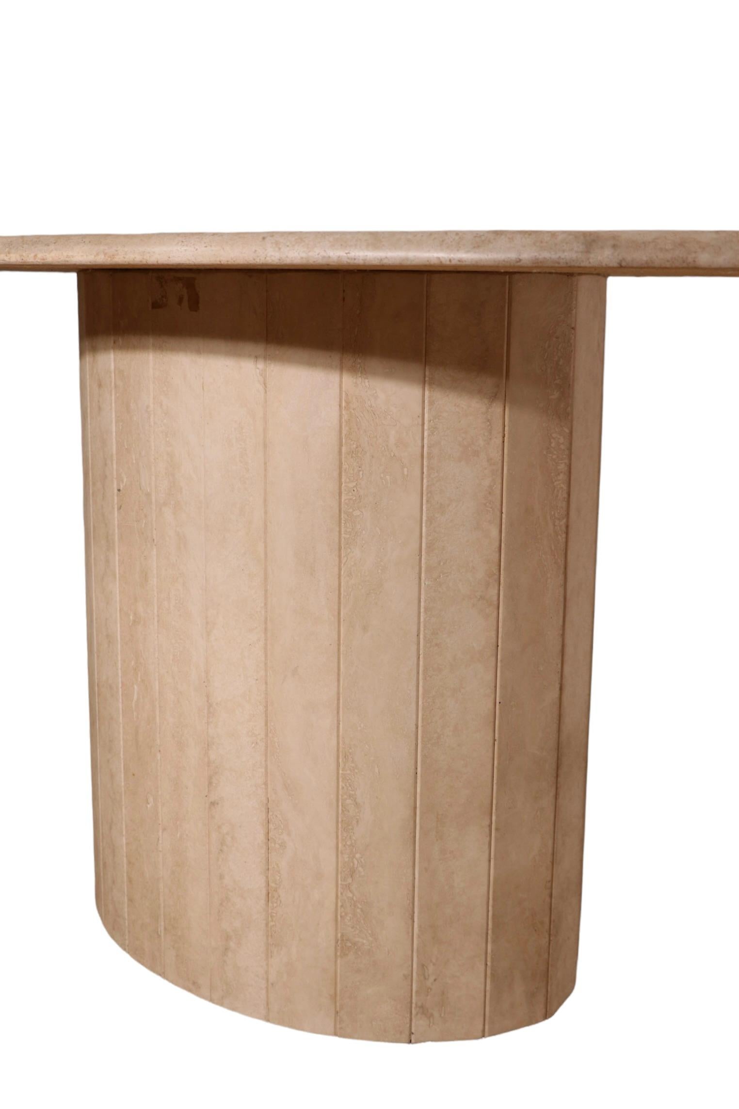 20th Century Oval Pedestal Base Travertine Marble Dining Table Made in Italy ca. 1970-1980’s