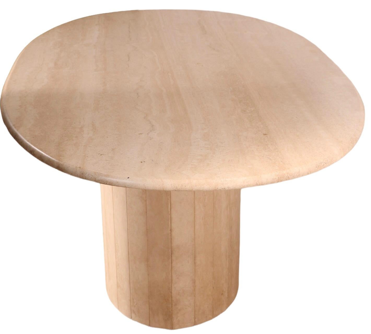Oval Pedestal Base Travertine Marble Dining Table Made in Italy ca. 1970-1980’s 1