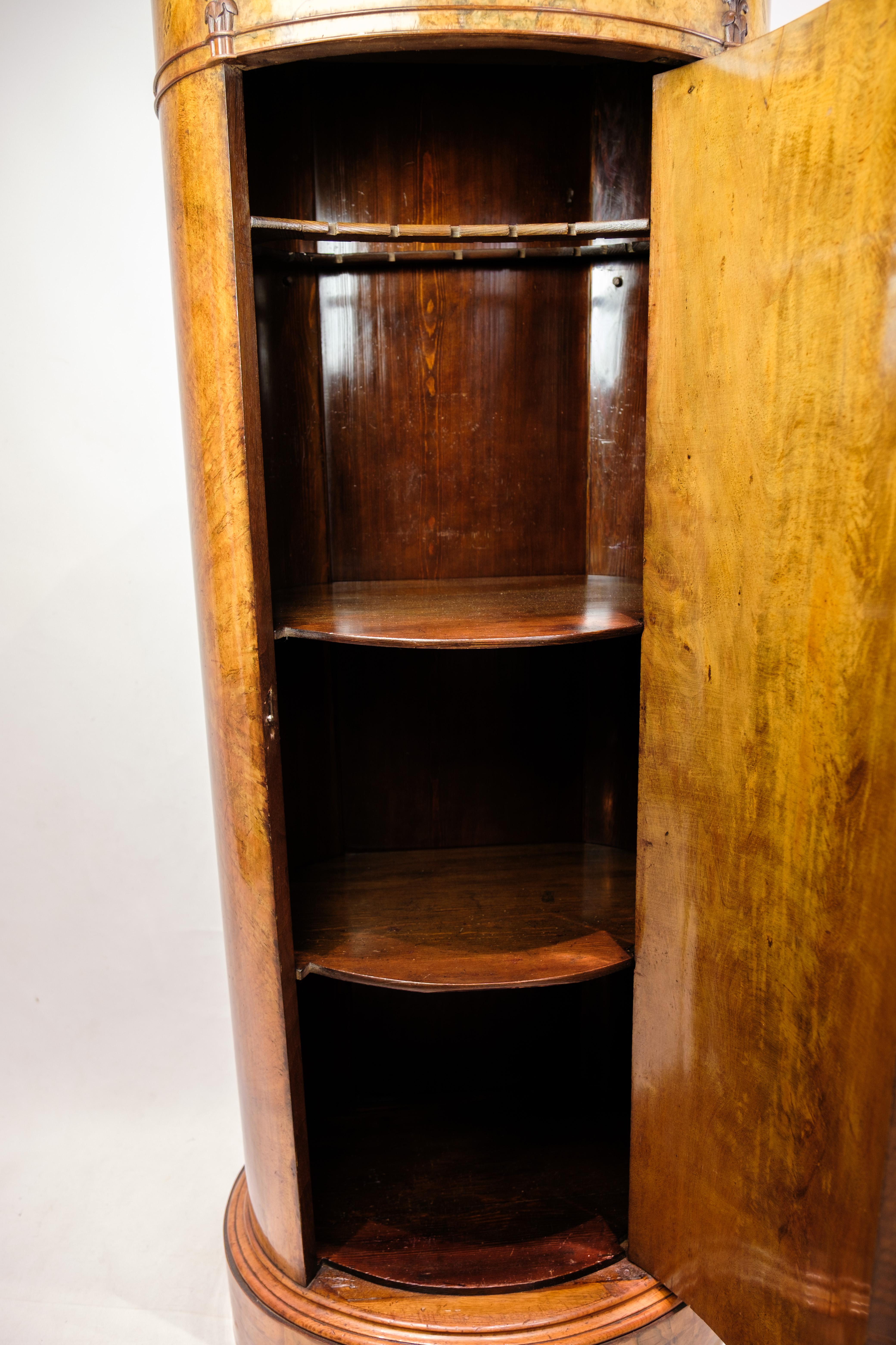 Mid-Century Modern Oval Pedestal Cabinet Made In Walnut And With A Hand-Polished Surface From 1840s For Sale