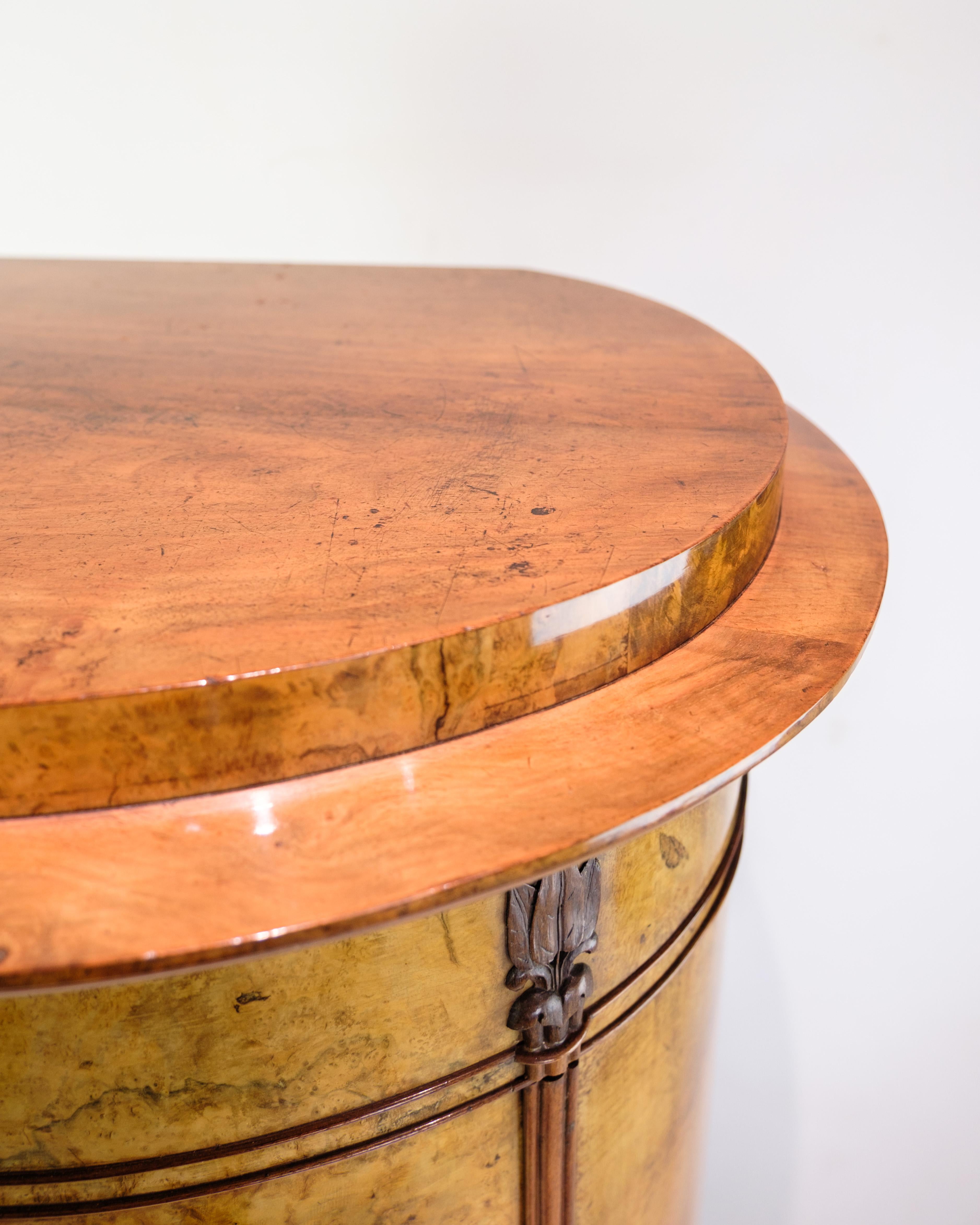 Mid-19th Century Oval Pedestal Cabinet Made In Walnut And With A Hand-Polished Surface From 1840s For Sale