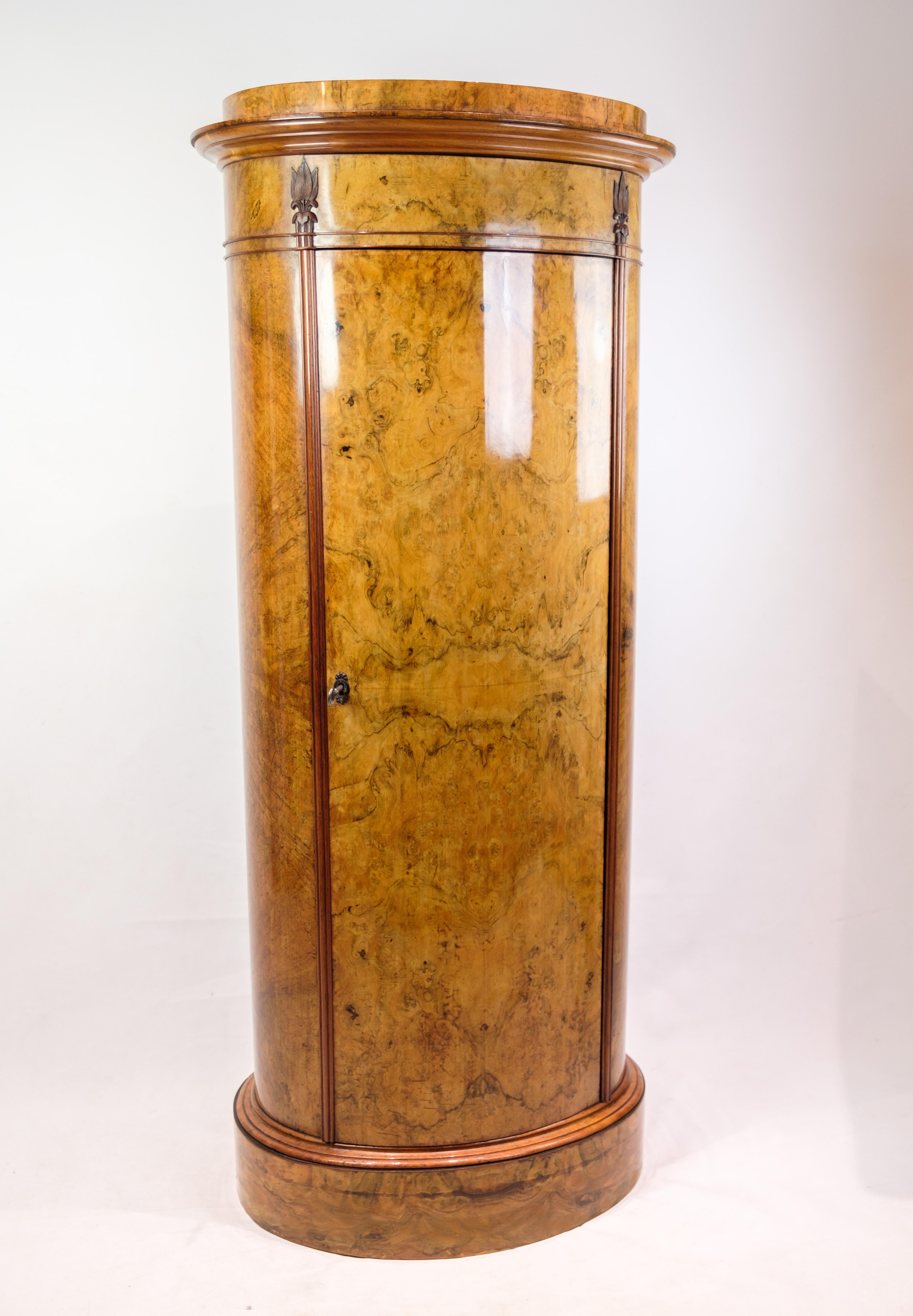 Oval Pedestal Cabinet Made In Walnut And With A Hand-Polished Surface From 1840s For Sale 1