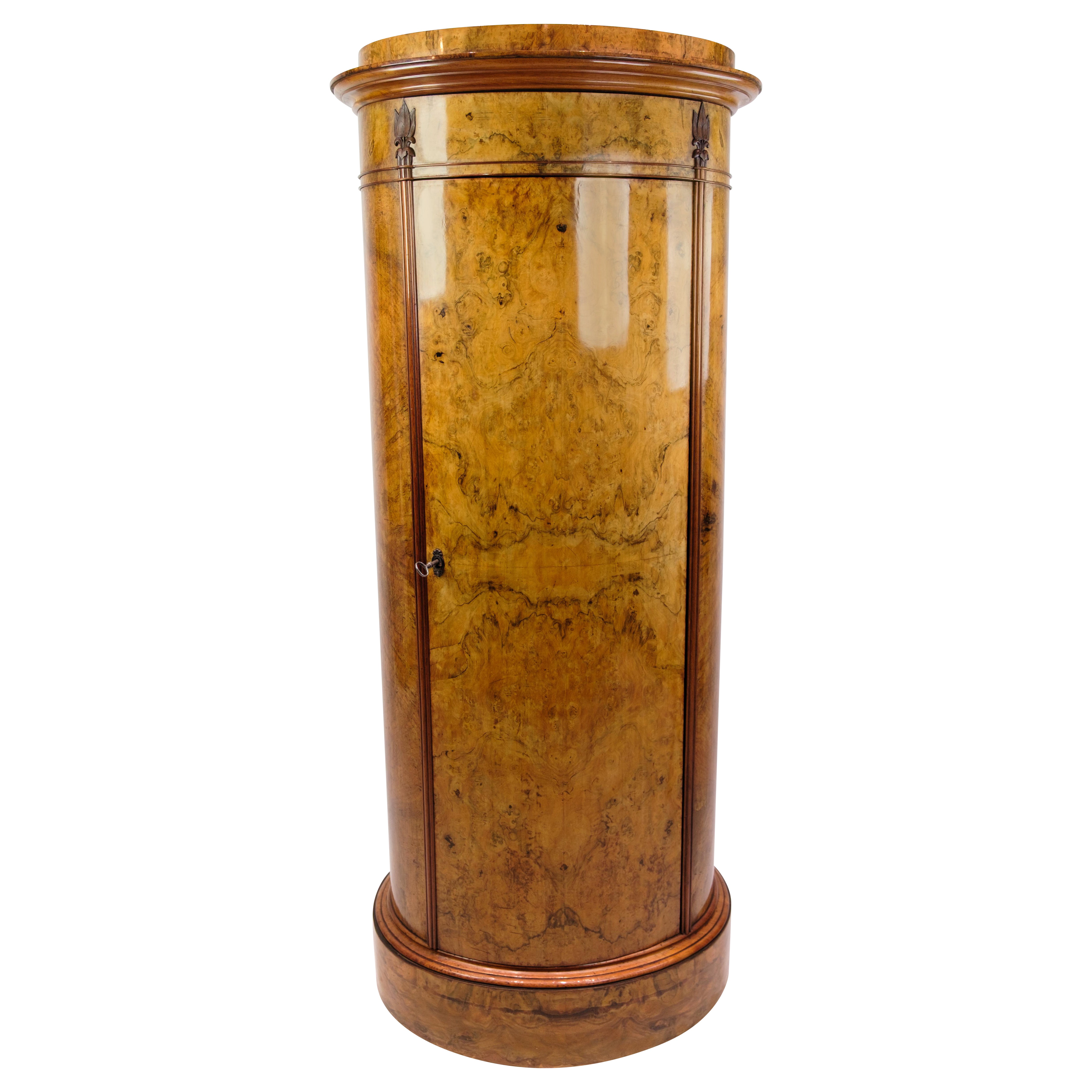Oval Pedestal Cabinet Made In Walnut And With A Hand-Polished Surface From 1840s For Sale