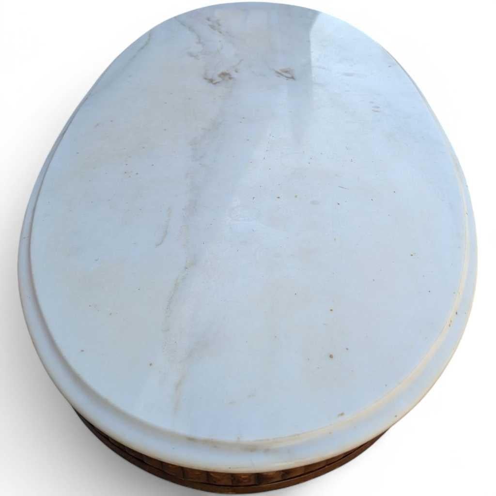 20th Century Oval Pedestal Coffee Table, Marble & Carved Wood, White & Walnut, Italy, 1960s For Sale