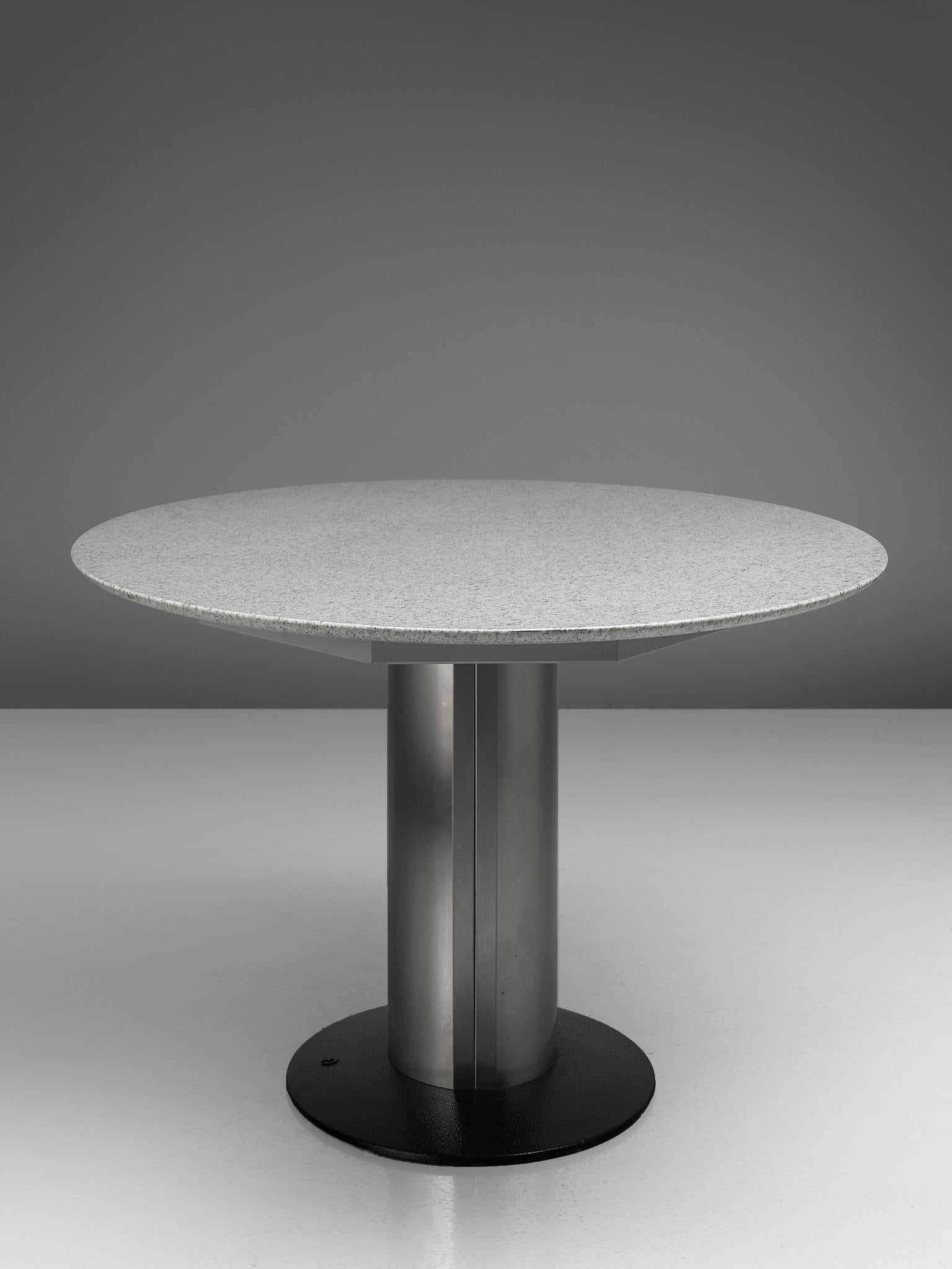 German Oval Pedestal Dining Table with White Granite Top