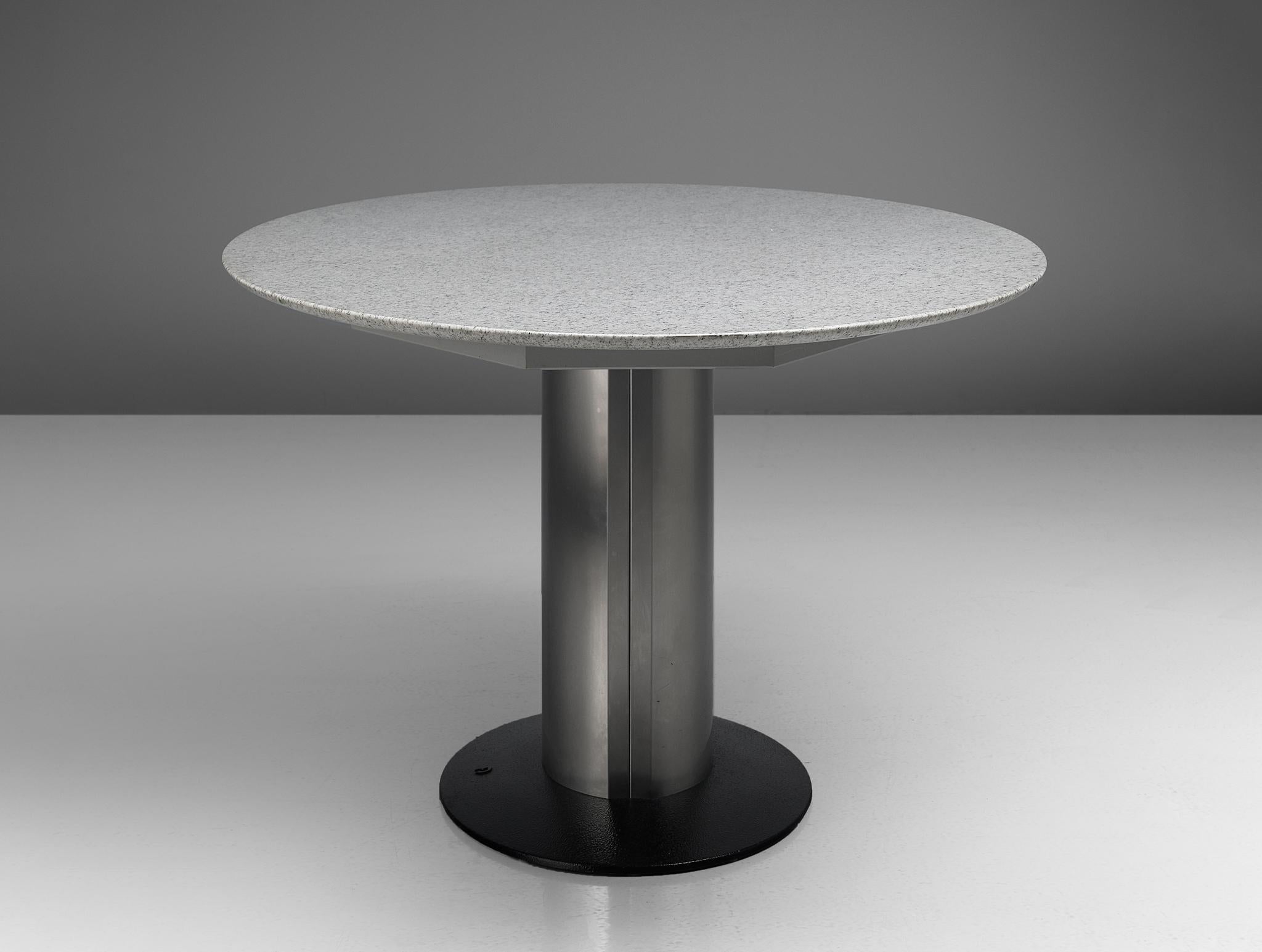 German Oval Pedestal Dining Table with White Granite Top