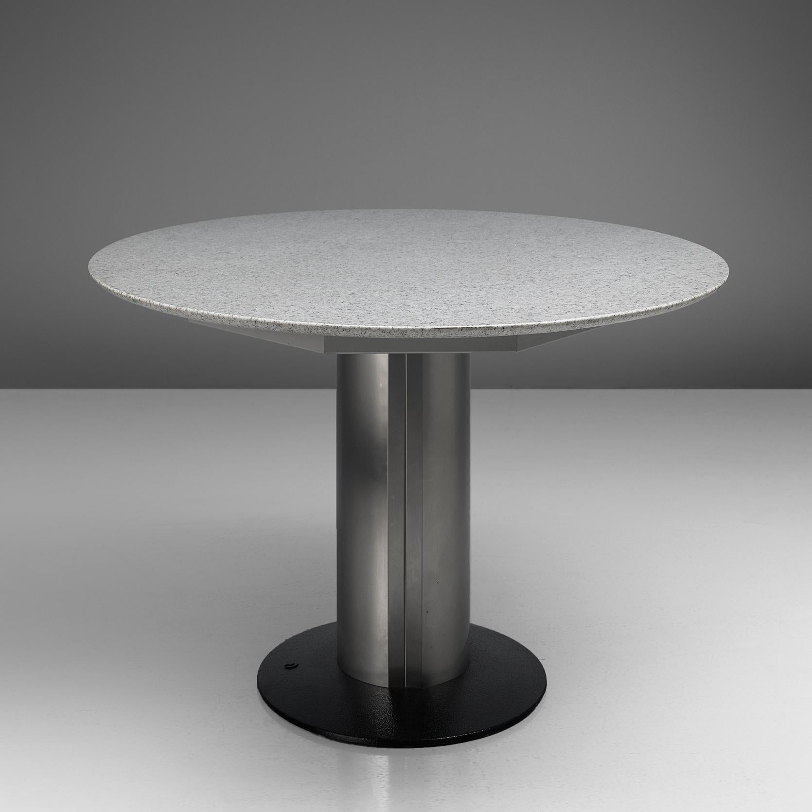 Oval Pedestal Dining Table with White Granite Top In Good Condition In Waalwijk, NL