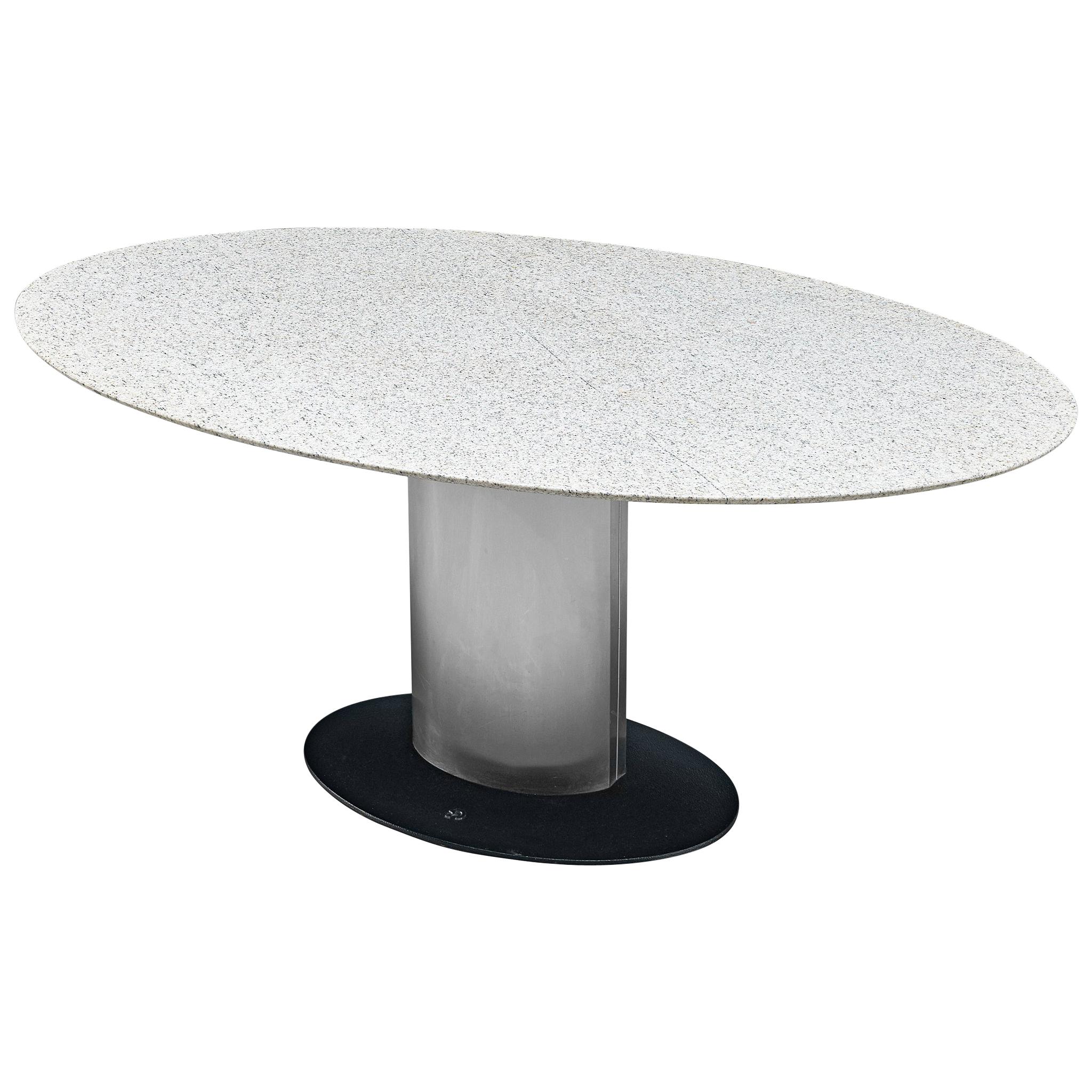 Oval Pedestal Dining Table with White Granite Top