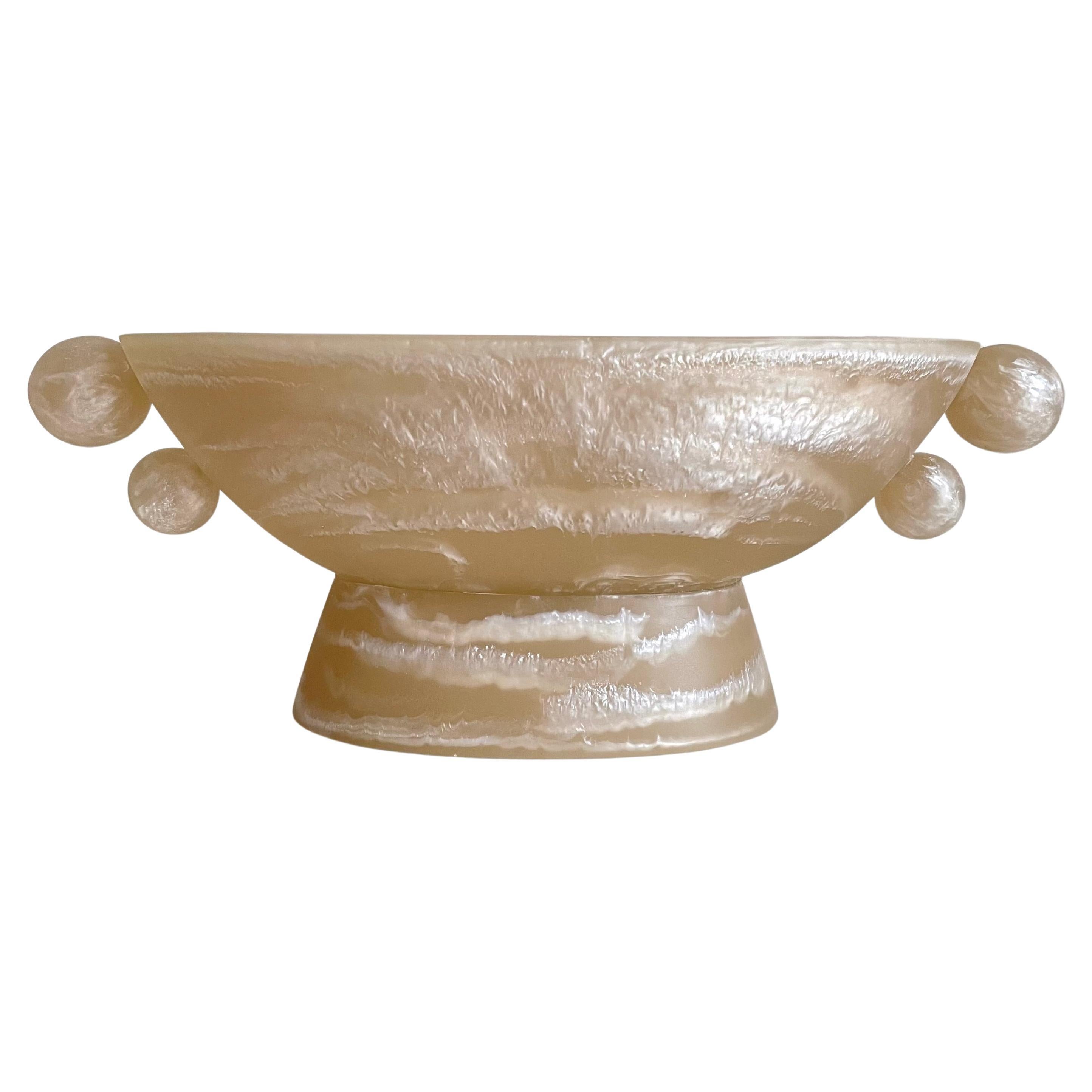 Oval Pedestal Resin Bowl, Beige and Pearl by Paola Valle For Sale
