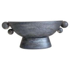 Oval Pedestal Resin Bowl, Smoke and Black Pearl by Paola Valle