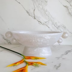Oval Pedestal Resin Bowl, White and Pearl by Paola Valle