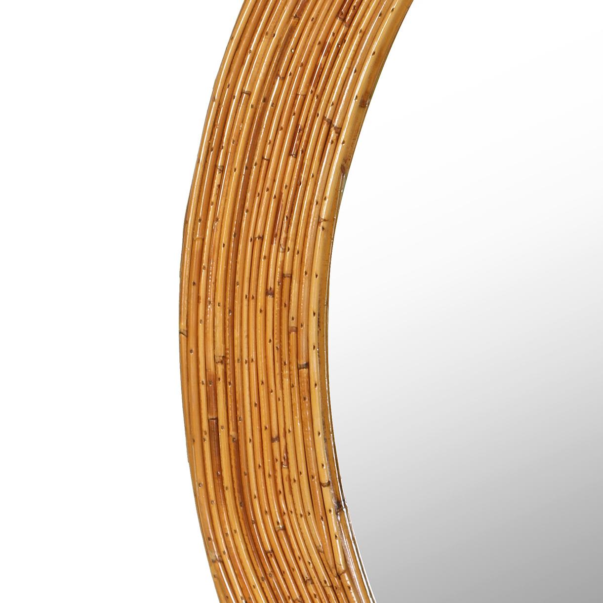 Oval Pencil Reed Rattan Mirror In Good Condition For Sale In New York, NY