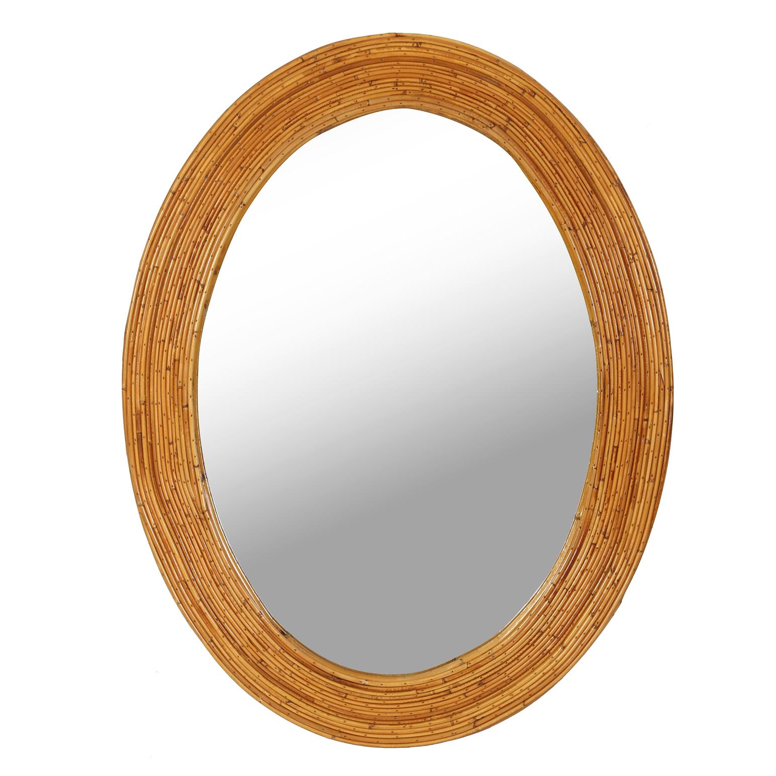 Oval Pencil Reed Rattan Mirror For Sale