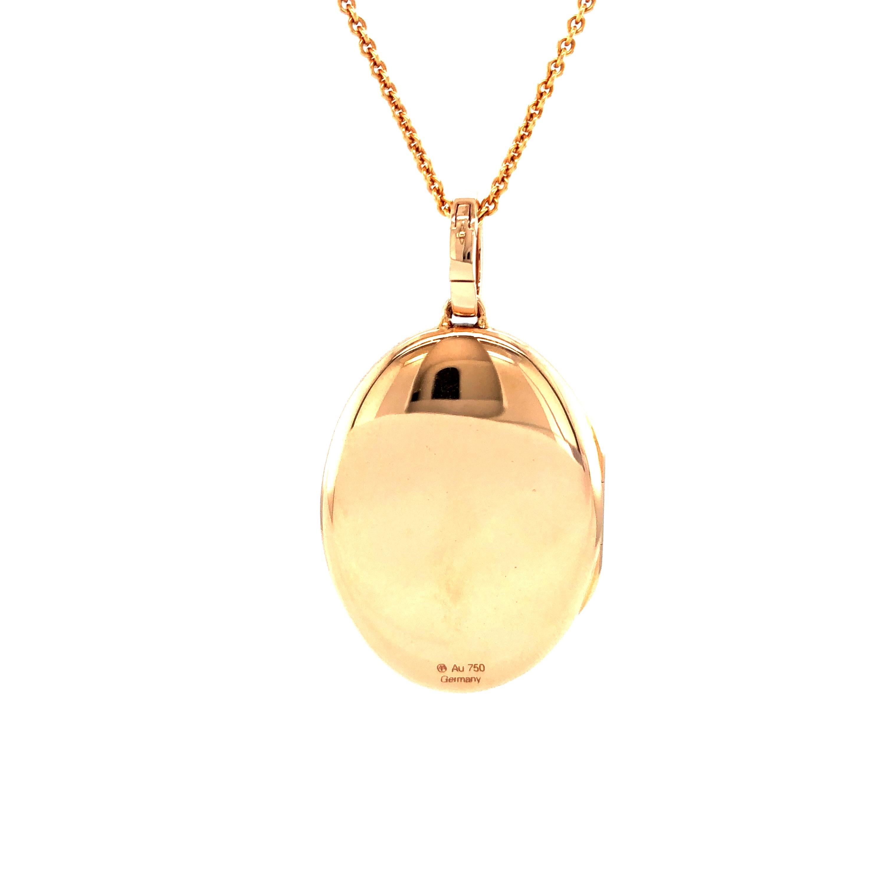 Contemporary Customizable Oval Polished Pendant Locket 18k Rose Gold 50 Diamonds 0.61 ct H VS For Sale