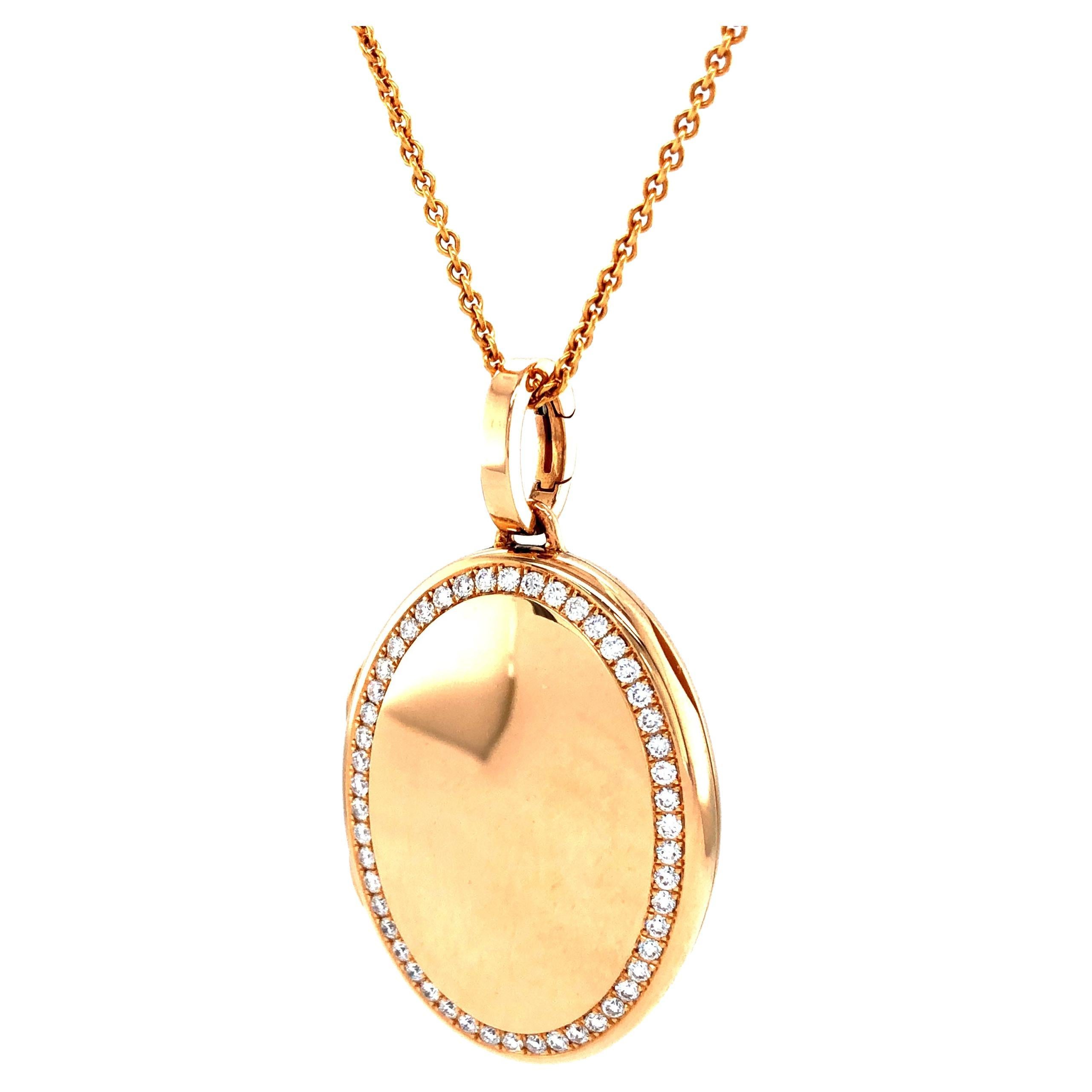 Anpassbares ovales poliertes Medaillon mit Anhnger aus 18k Rosgold mit 0,61 Karat Diamanten, H VS