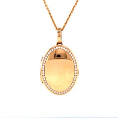 Oval Polished Pendant Locket Necklace - 18k Rose Gold - 50 Diamonds 0.61 ct H VS