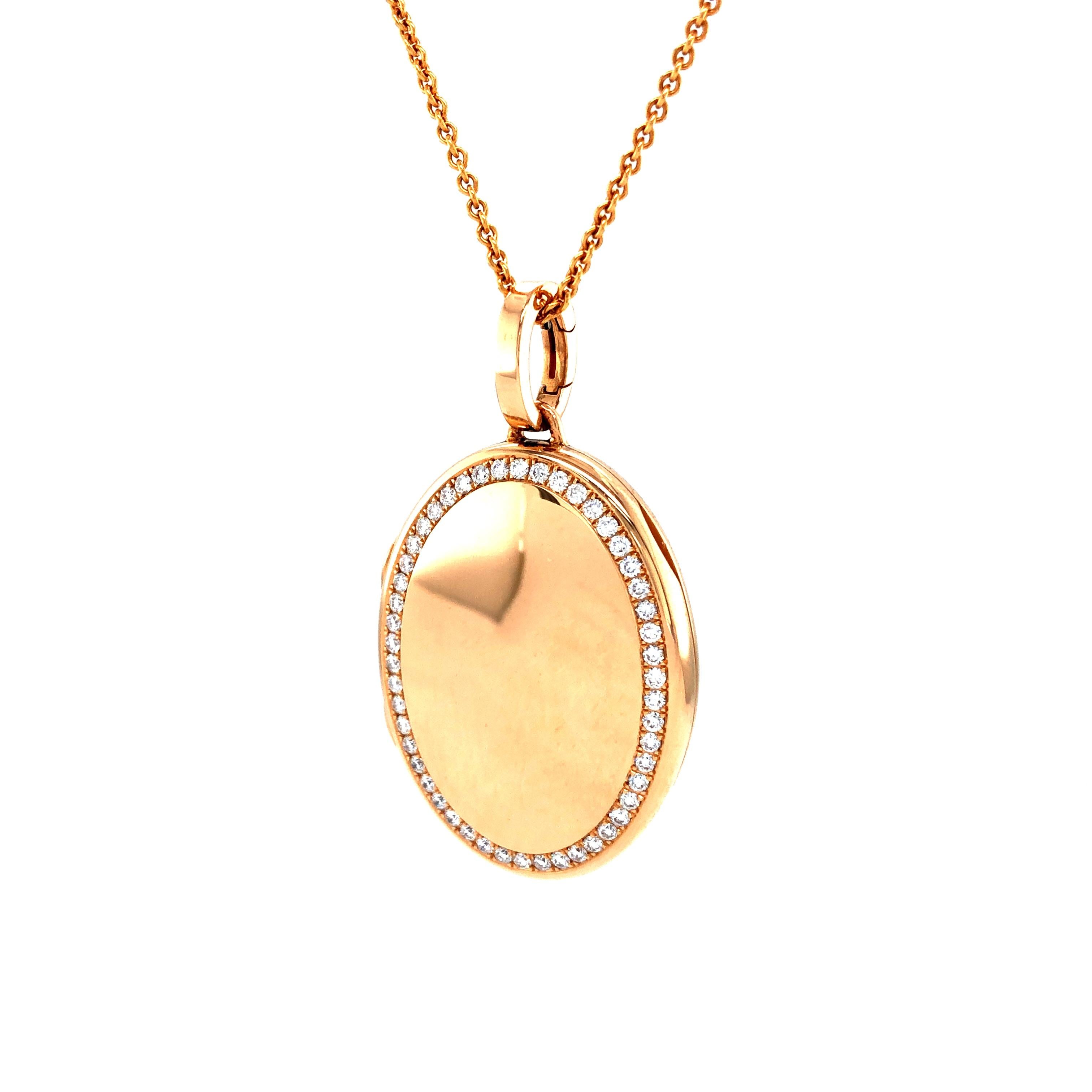 Collana con ciondolo ovale lucido - Oro rosa 18k - 50 diamanti 0,61 carati H. H. VS in vendita 1