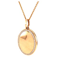 Oval Polished Pendant Locket Necklace - 18k Rose Gold - 50 Diamonds 0.61 ct H VS