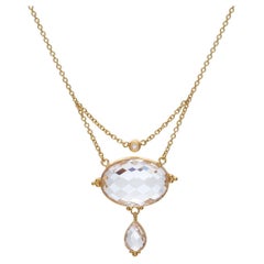 Oval Pendant Matte Necklace in 22Kt Yellow Gold with Royal Quartz and Diamond