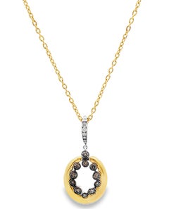 Ovale Anhänger-Halskette mit runden braunen Diamanten aus 18K Gelbgold