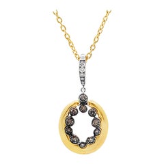 Ovale Anhänger-Halskette mit runden braunen Diamanten aus 18K Gelbgold