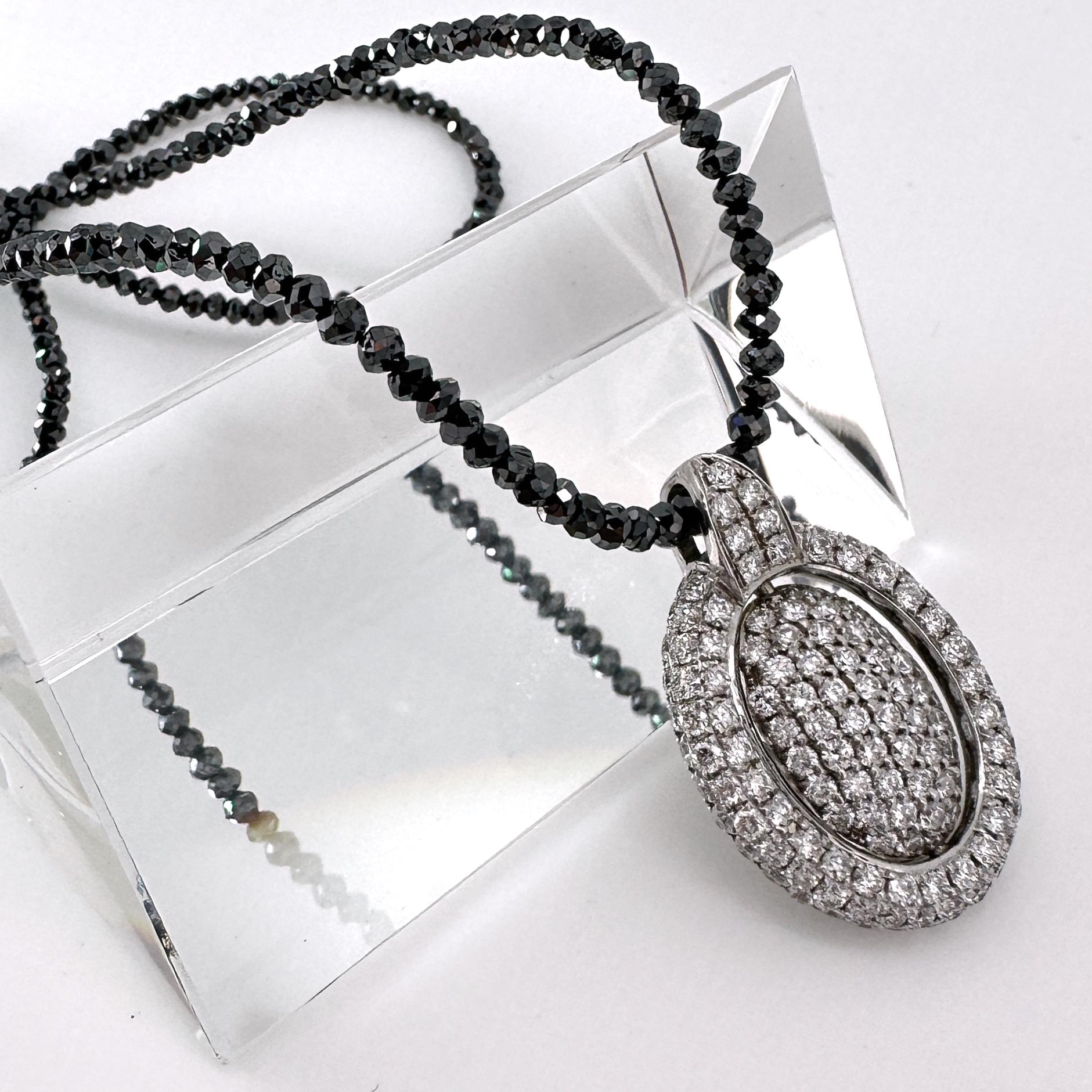 Oval Pendant with Reversible Black & White Diamond Center on Black Diamond Chain For Sale 4