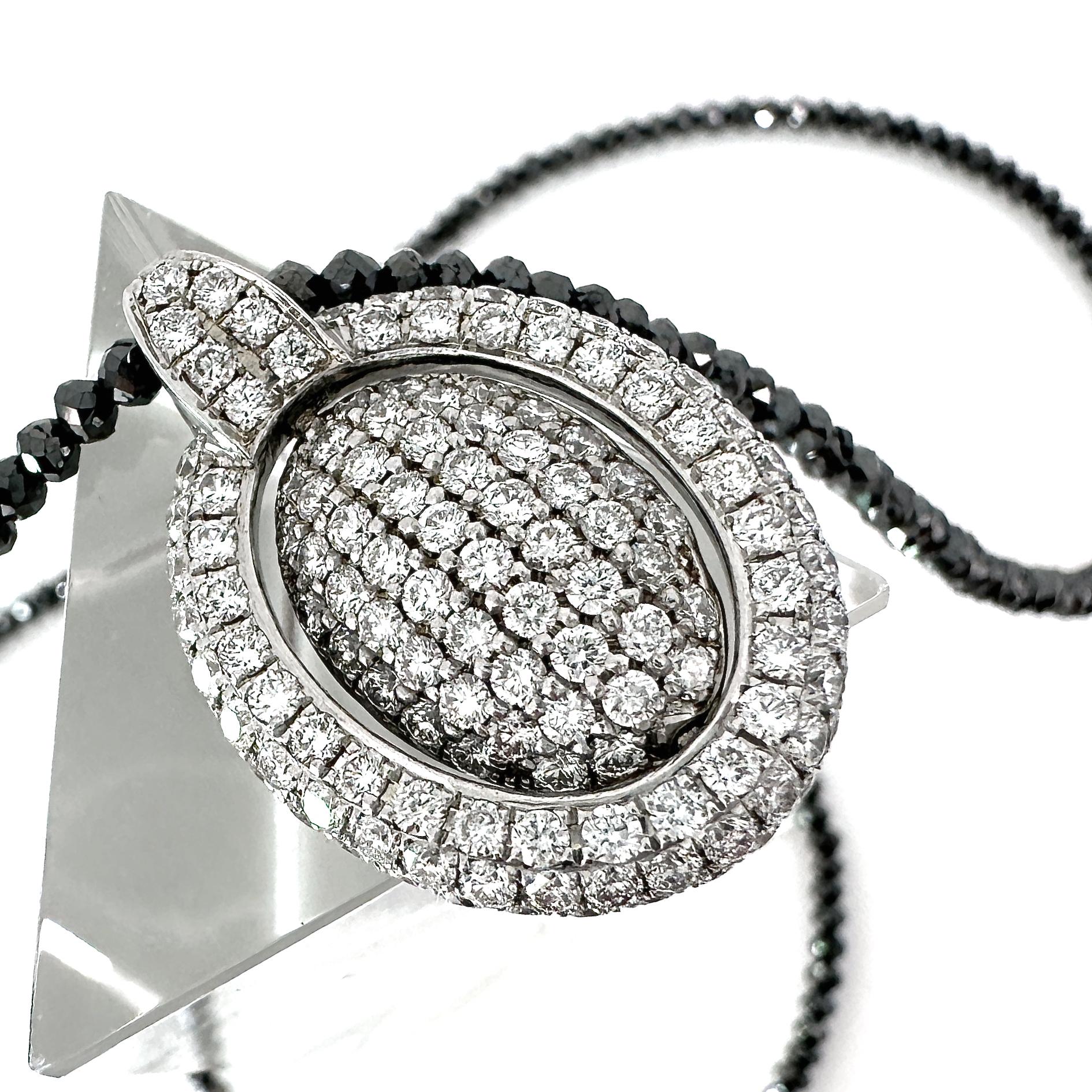 Oval Pendant with Reversible Black & White Diamond Center on Black Diamond Chain For Sale 5