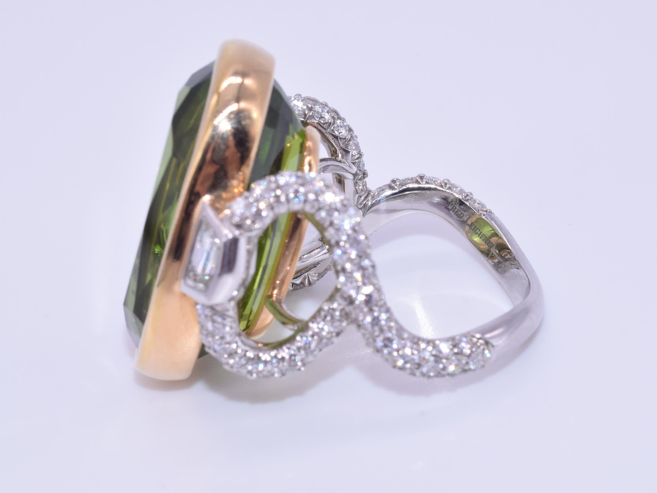 Oval Cut Fred Leighton Oval Peridot and Diamond Cocktail Ring  For Sale