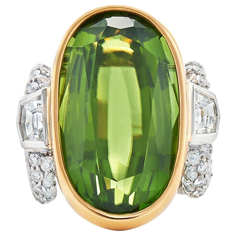 Fred Leighton Oval Peridot and Diamond Cocktail Ring  For Sale