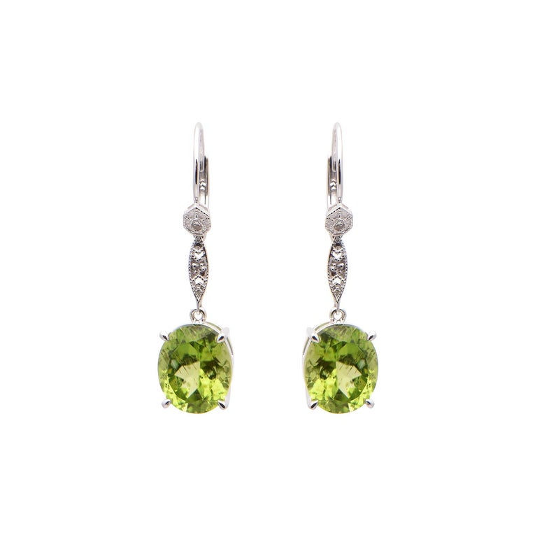 Oval Peridot and Diamond Drop Earrings in 18 Carat White Gold For Sale ...