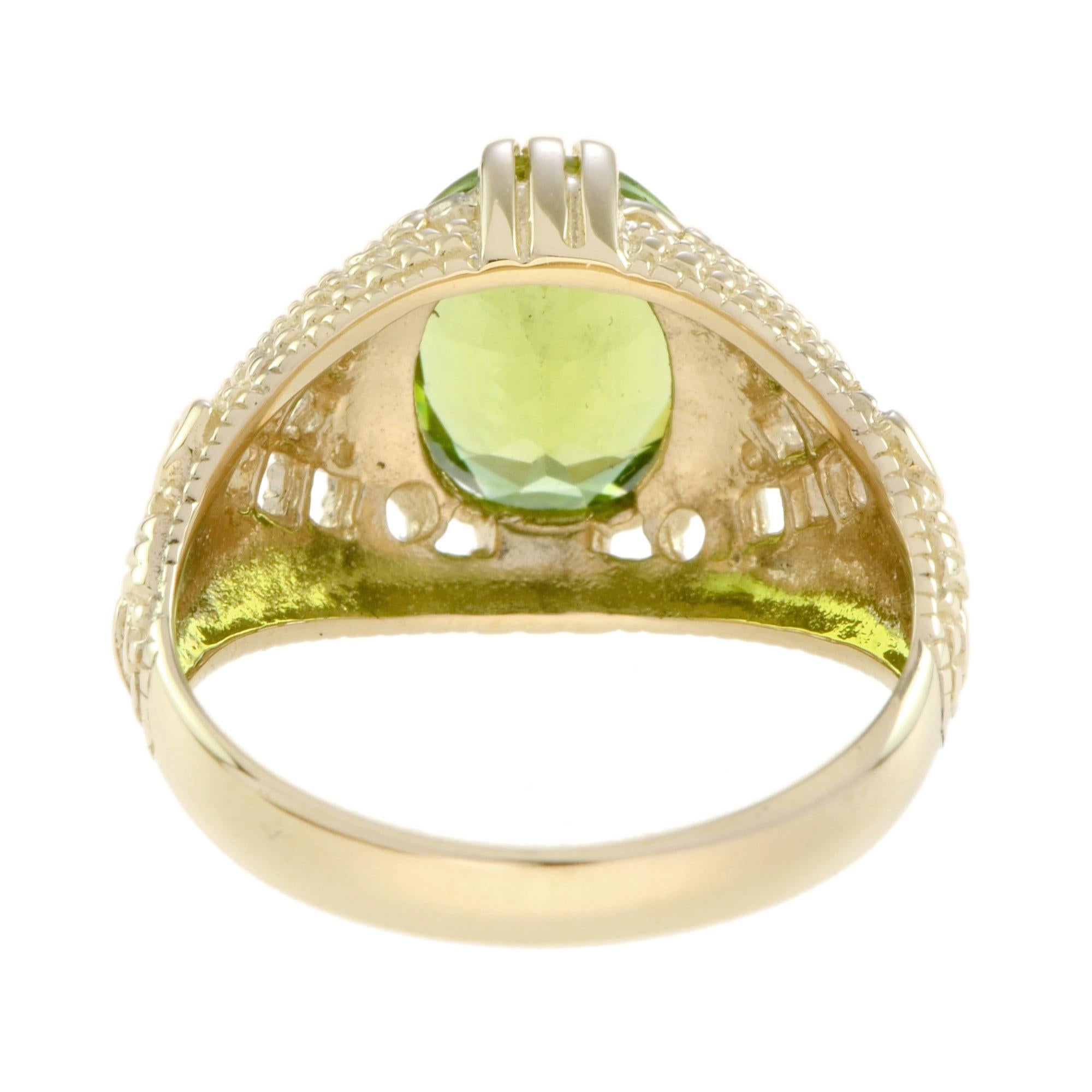 Oval Cut Oval Peridot Filigree Dome Cocktail Ring in 14K Yellow Gold