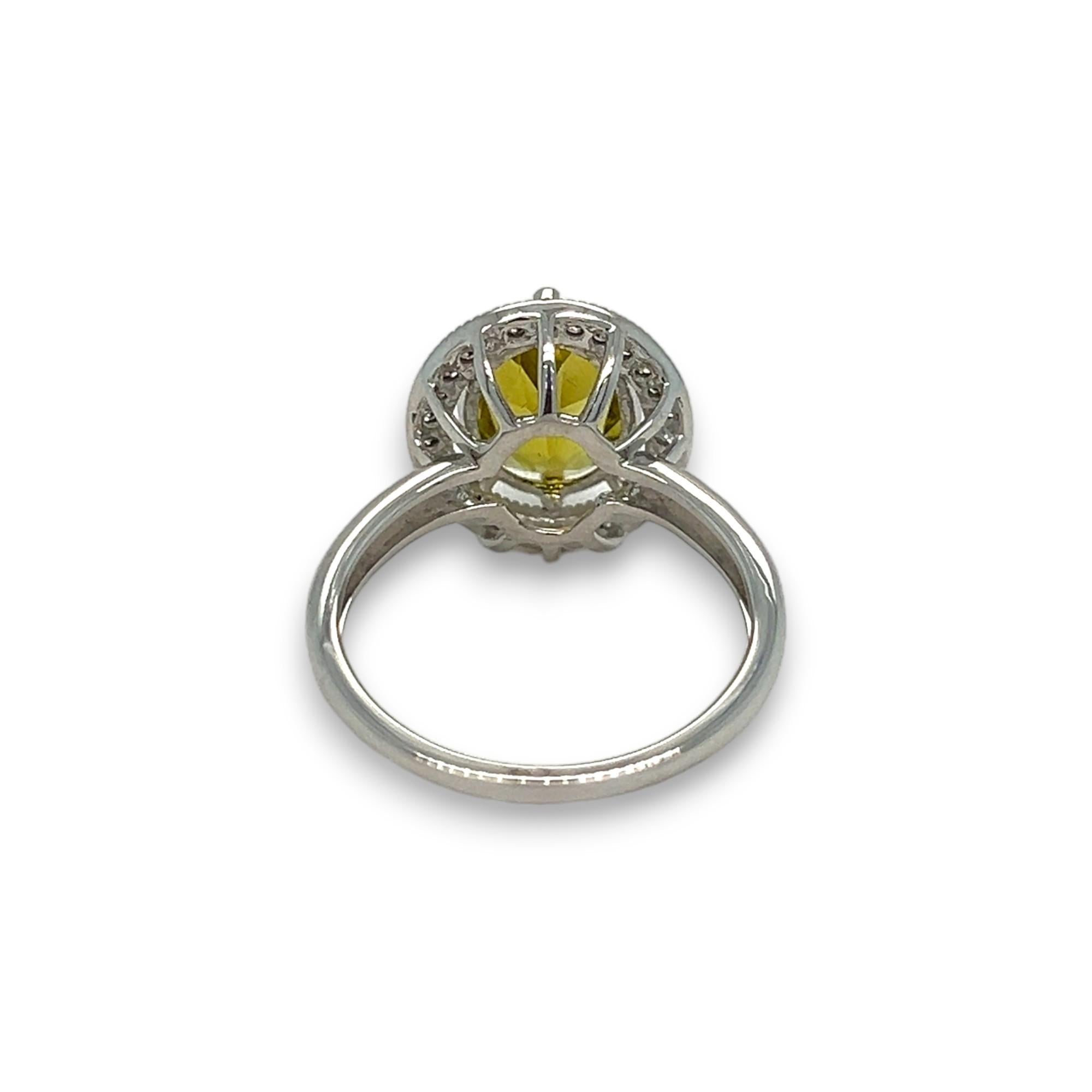 Oval Peridot with Diamond Halo White Gold Statement Ring In New Condition For Sale In Lewisville, TX