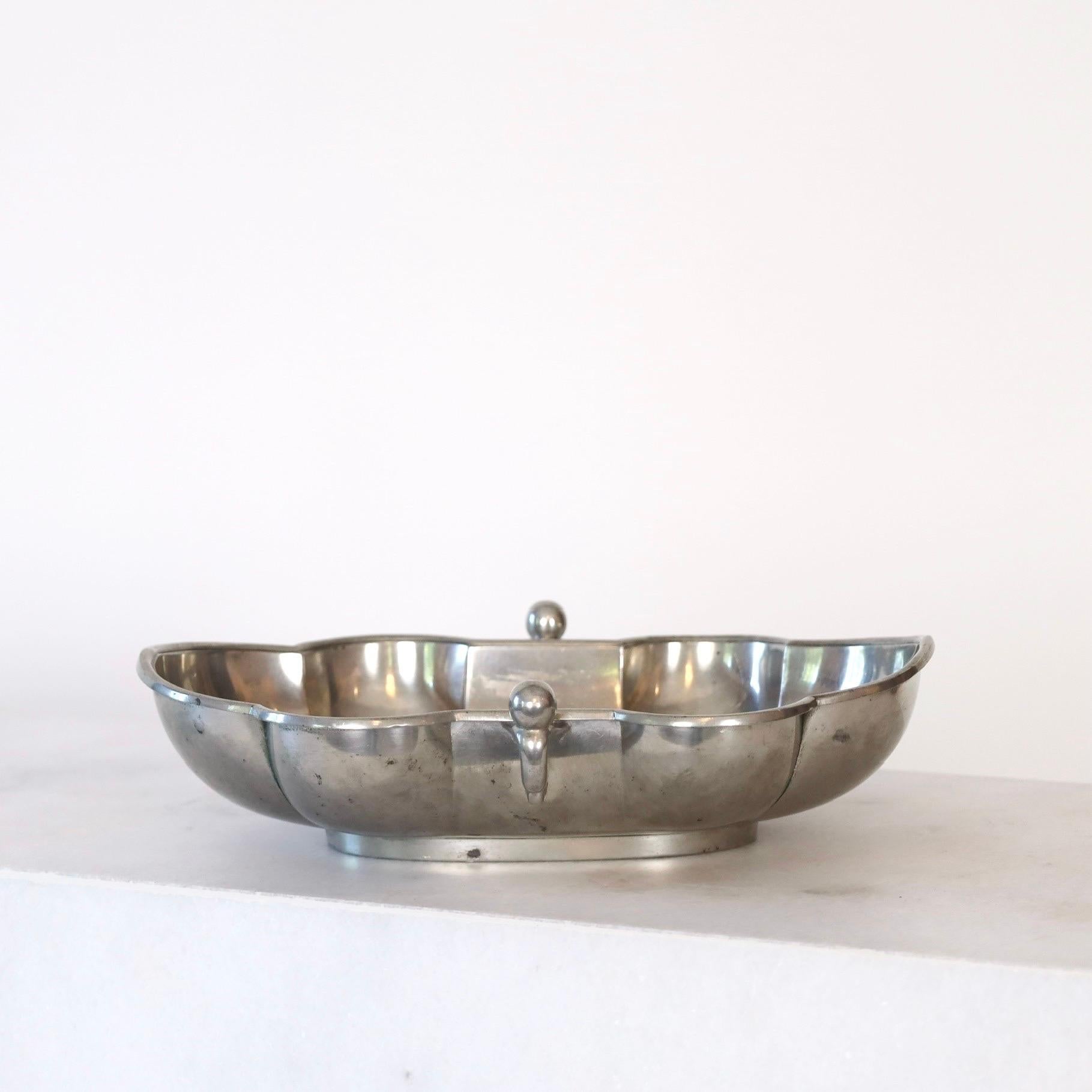 Hammered Oval Pewter Bowl made by Just Andersen, 1930s, Denmark For Sale