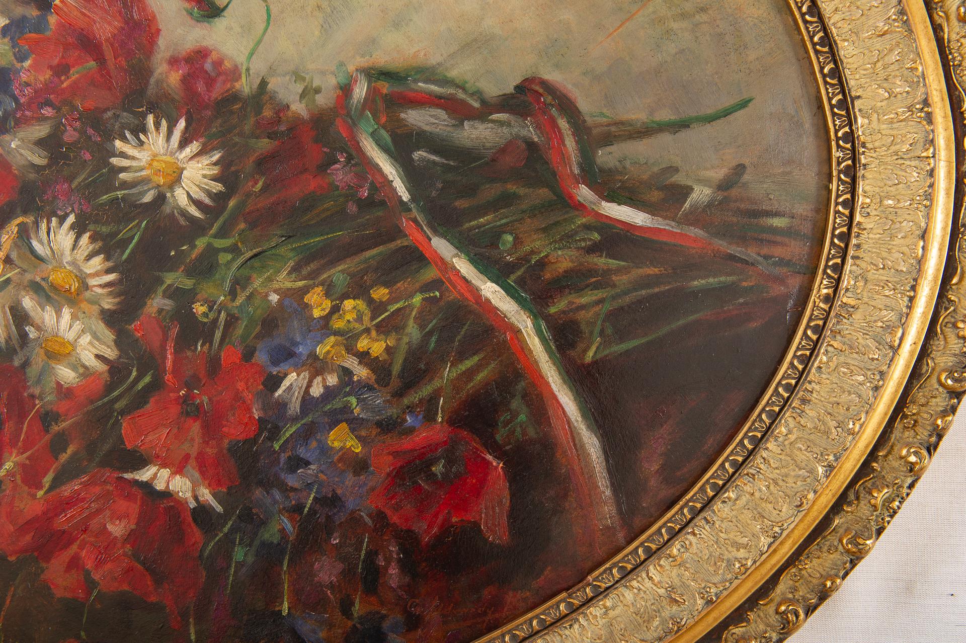 French Oval Picture with Poppies For Sale