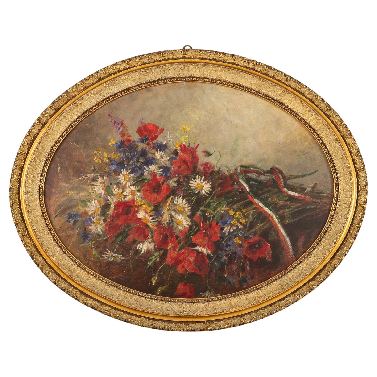 Oval Picture with Poppies For Sale