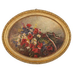 Vintage Oval Picture with Poppies