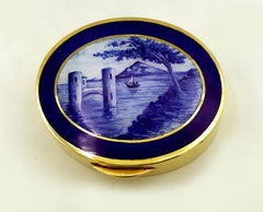 Oval Pill Box Monochrome Fired Enamel Landscape Miniature Art Nouveau Style Ster