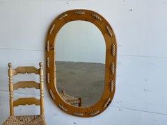 Oval Pine Wall Mirror with Rope Details, Scandinavian Cabinetmaker, 1970s