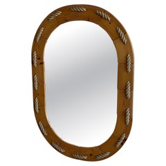 Oval Pine Wall Mirror with Rope Details, Scandinavian Cabinetmaker, 1970s