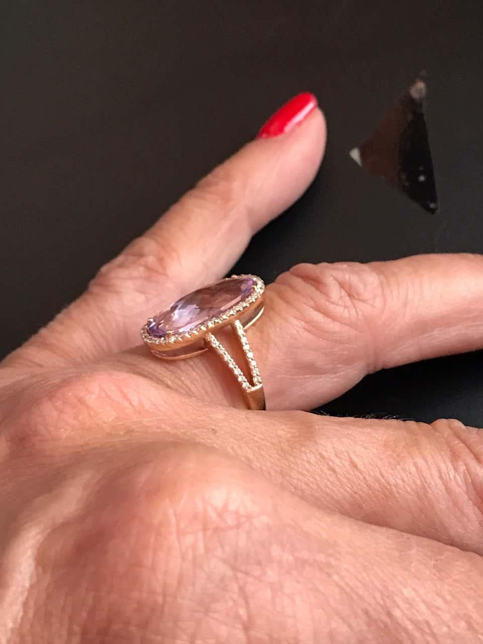 Contemporary Oval Pink Kunzite and Diamond Ring, 4.88 Carat Tapestry Cut