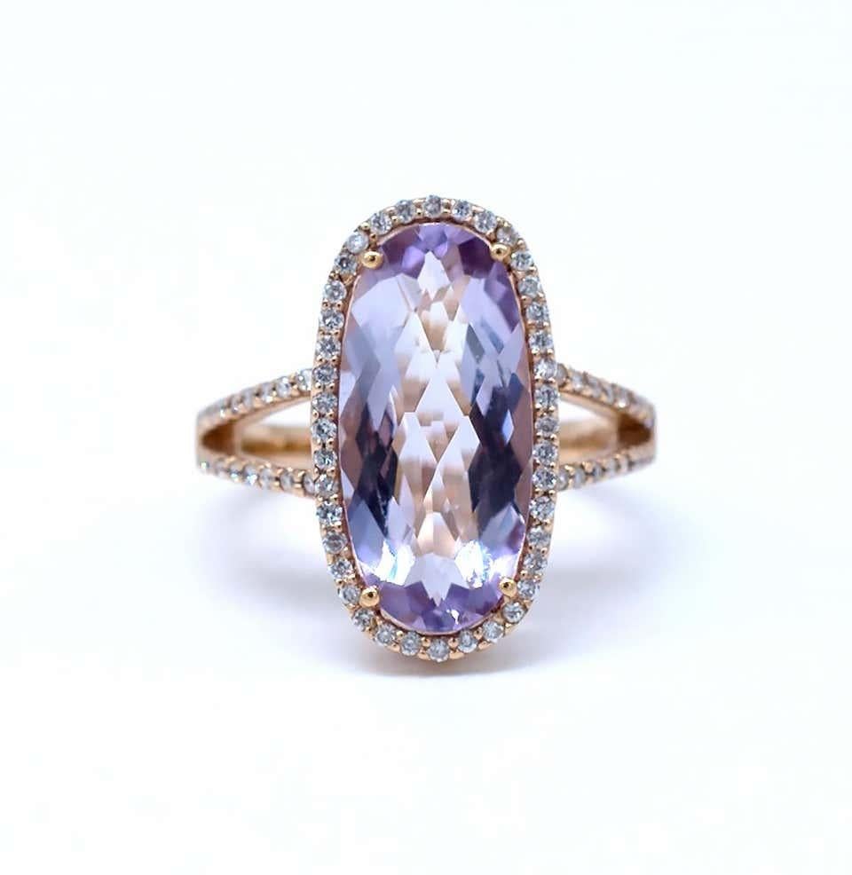 Oval Cut Oval Pink Kunzite and Diamond Ring, 4.88 Carat Tapestry Cut