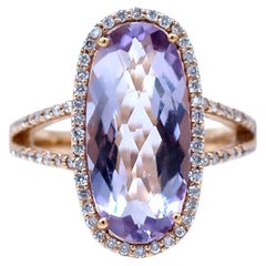 Oval Pink Kunzite and Diamond Ring, 4.88 Carat Tapestry Cut