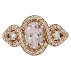 Oval Pink Morganite & Round Brilliant Cut Diamond Engagement Ring
