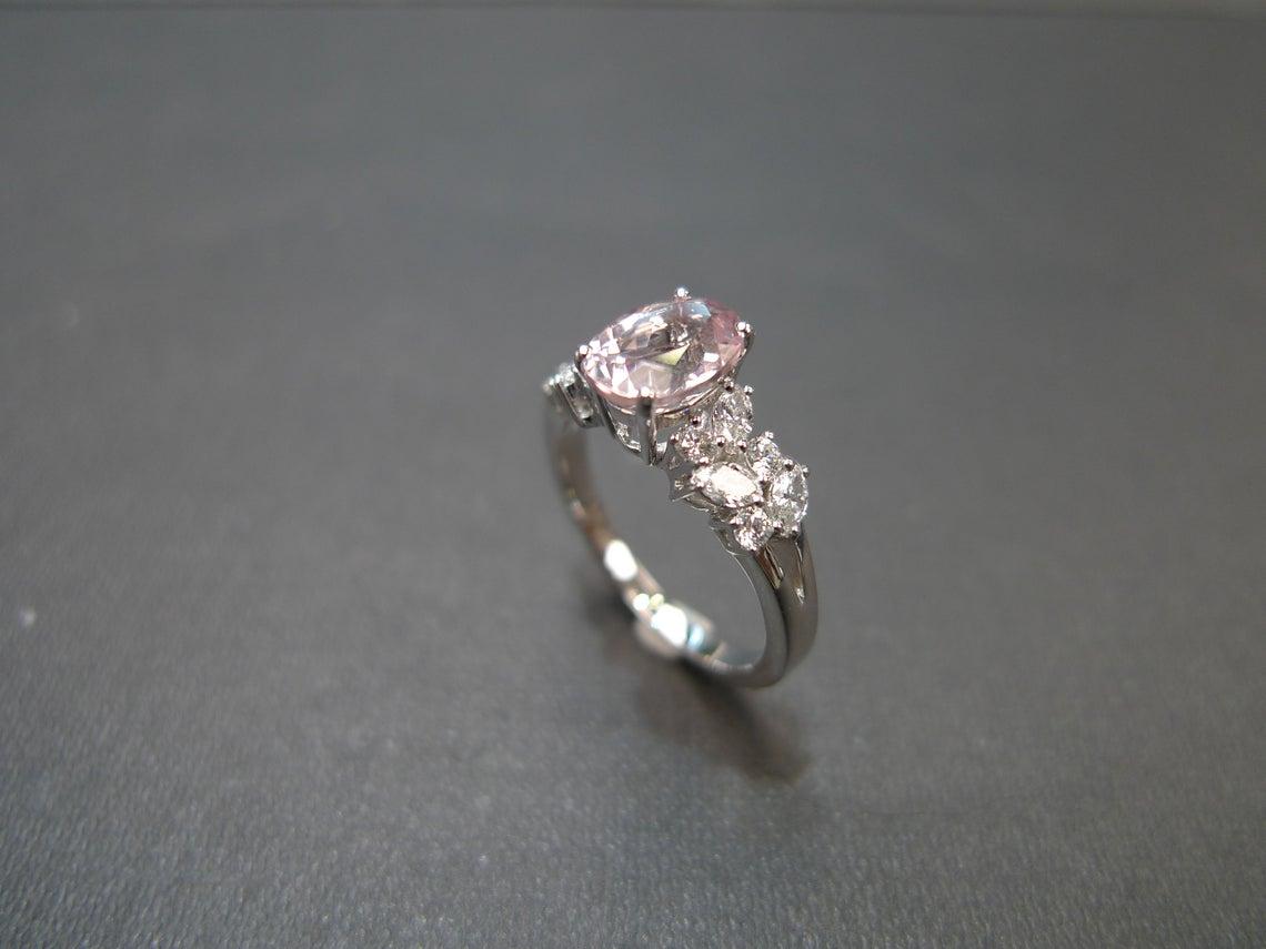 Oval Pink Morganite with Marquise Diamonds and Round Diamonds Engagement Ring For Sale 2