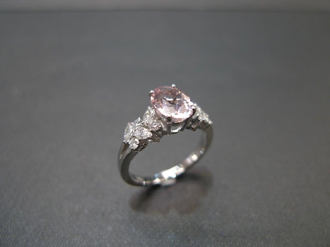 Oval Cut Oval Pink Morganite with Marquise Diamonds and Round Diamonds Engagement Ring For Sale
